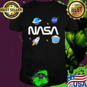 Neon riot nasa planets black shirt