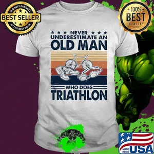 Never underestimate an old man who does triathlon vintage retro stars shirt