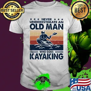 Never underestimate an old man who goes kayaking vintage retro stars shirt