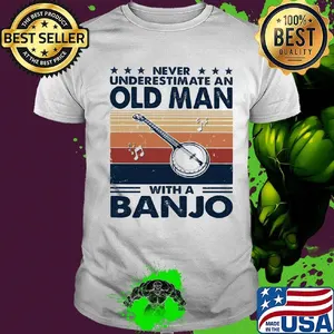 Never underestimate an old man with a banjo vintage retro stars shirt