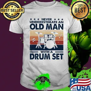 Never underestimate an old man with a drum set vintage retro stars shirt
