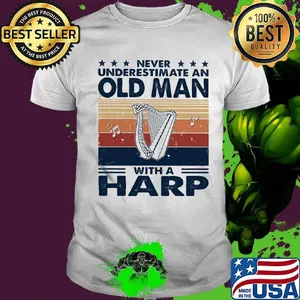 Never underestimate an old man with a harp vintage retro stars shirt