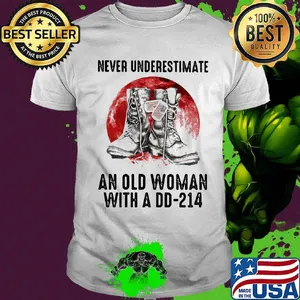Never Underestimate An Old Woman With A D-214 Shoes American Flag Shirt