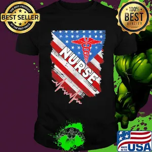 Nurse heartbeat american flag independence day shirt