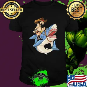 Official Cowboy Pug Riding Shark Shirt