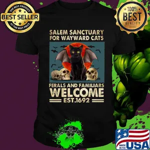 Official Salem Sanctuary Ror Wayward Cats Rerals An Familiars Welcome Est1962 Sunset Skullcap Shirt
