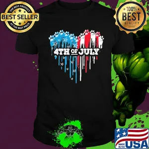 Paws heart 4th of july american flag independence day shirt