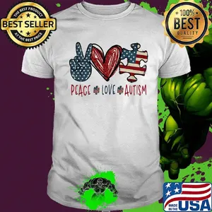 Peace love autism American flag heart shirt