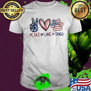 Peace love dogs heart american flag shirt