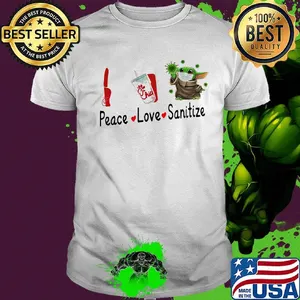 Peace love sanitize baby yoda mask covid-19 chick fil logo shirt
