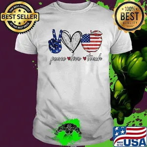 Peace love teach American flag apple shirt
