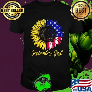 September girl sunflower american flag independence day shirt