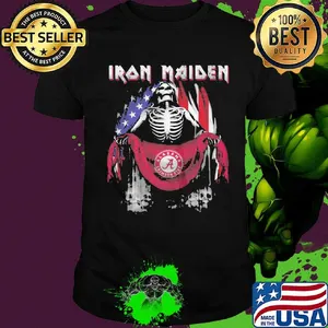Skeleton iron maiden alabama crimson tide logo american flag independence day shirt
