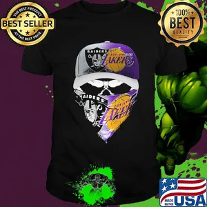 Skull face mask oakland raiders and los angeles lakers shirt
