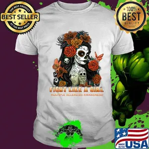Skull fight like a girl multiple sclerosis awareness flowers butterfly shirt