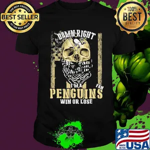 Skull mask damn right I'm a pittsburgh penguins fan win or lose american flag independence day shirt