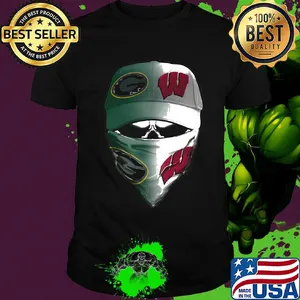 Skull mask green bay packers and wisconsin badgers shirt