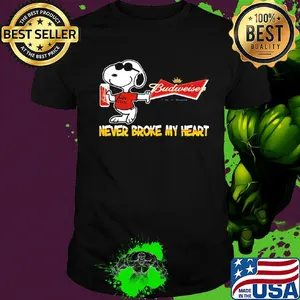 Snoopy budweiser beer never broke my heart logo shirt