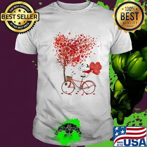Snoopy riding bicycle heart tree shirt