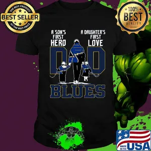 St Louis Dad A Son's First Hero A Daughter's First Love Ice Hockey Daddy Blues Fathers Day shirt