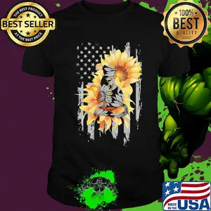 Sunflowers cat mom american flag independence day shirt