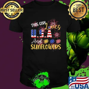 The girl loves and sunflowers USA American flag veteran Independence day shirt