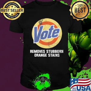 Vote removes stubborn orange stains logo shirt
