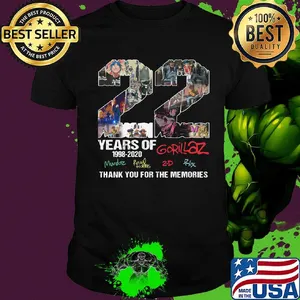 22 years of 1998 2020 gorillaz thank you for the memories signatures shirt