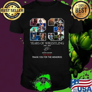 23 years of wrestling 1996 2019 dwayne johnson the rock thank you for the memories signature shirt