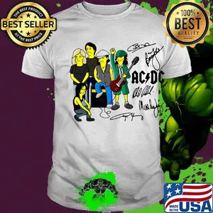 Acdc band members cartoon signatures shirt