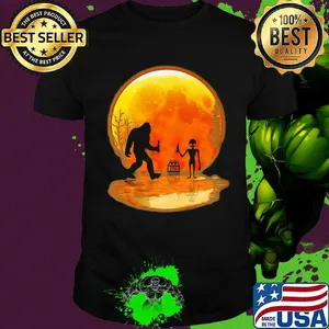 Bigfoot drink beer alien moon blood shirt