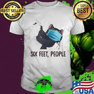Black cat mask six feet people shirt