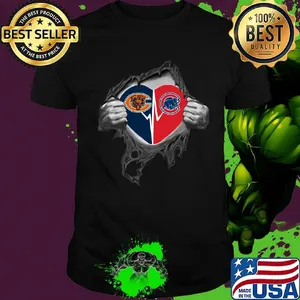 Blood insides chicago bears and chicago cubs heartbeat shirt
