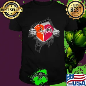 Blood insides cleveland browns and ohio state buckeyes heartbeat shirt