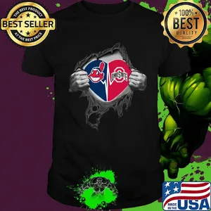 Blood insides cleveland indians and ohio state buckeyes heartbeat shirt