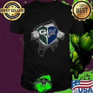 Blood insides green bay packers and milwaukee brewers heartbeat shirt