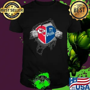 Blood insides kansas city chiefs and kansas city royals heartbeat shirt