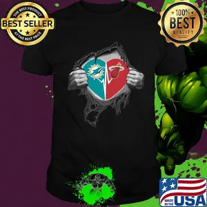 Blood insides miami dolphins and miami heat heartbeat shirt