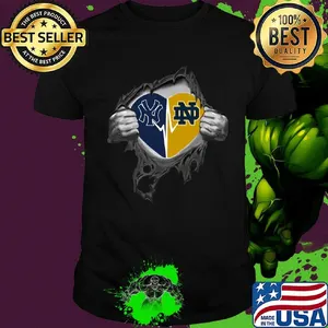 Blood insides new york yankees and notre dame heartbeat shirt