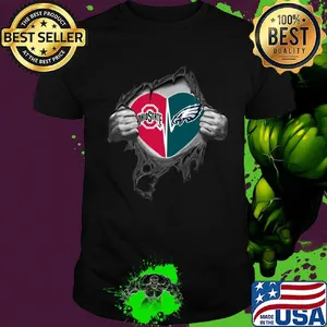 Blood insides ohio state buckeyes and philadelphia eagles heartbeat shirt