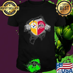 Blood insides pittsburgh steelers and ohio state buckeyes heartbeat shirt