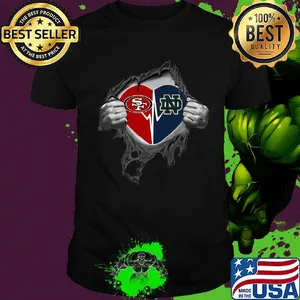 Blood insides san francisco 49ers and notre dame heartbeat shirt