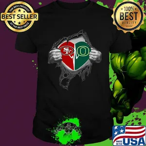 Blood insides san francisco 49ers and oregon ducks heartbeat shirt