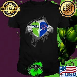 Blood insides seattle seahawks and boise state broncos heartbeat shirt