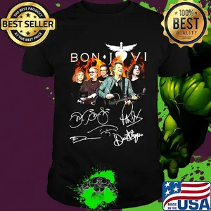 Bon jovi band members signatures shirt