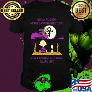 Charlie brown and snoopy dearly beloved we are gathered here today to get through this thing called life moon shirt