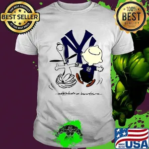Charlie brown and snoopy new york yankees baseball team logo shirt