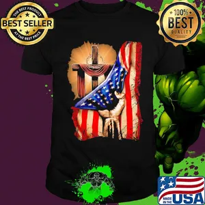 Cross Christ American Flag Pride Hand Christian Lover Gift Shirt