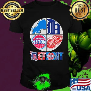Detroit lions tigers pistons red wings logo shirt