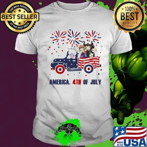 Disney chibi characters driving car firework america 4th of july independence day shirt